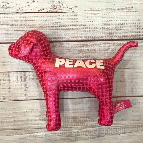 Victoria's Secret PINK Peace Metallic Shiny Pink Dot Stuffed Mini Dog - Picture 1 of 6